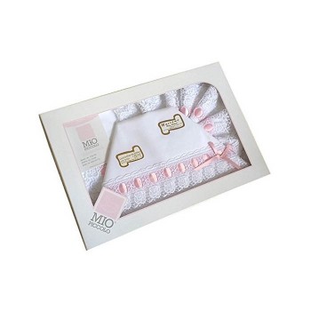 Completo culla lettino bimba neonato lenzuolo macramè bianco rosa