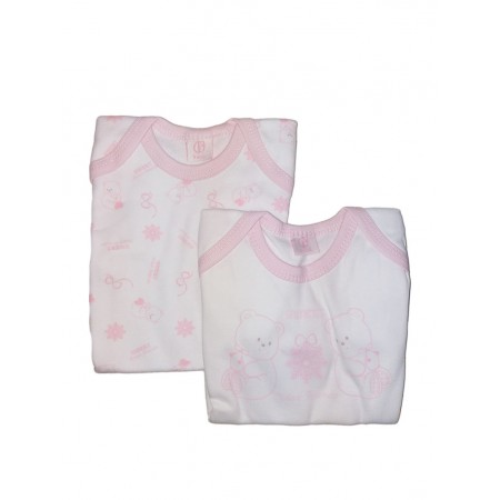Bi-pack body intimo bimba neonato mezza manica Nazareno Gabrieli bianco fantasia rosa
