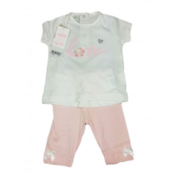 Completo maglia maglietta leggings bimba neonato Dodipetto Mignolo bianco rosa