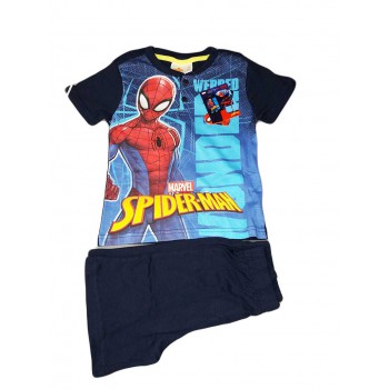 Pigiama maglia maglietta pantaloncino bimbo bambino Spiderman blu