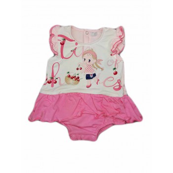 Pagliaccetto abitino tutina bimba neonato senza manica Ellpi bianco rosa
