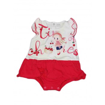 Pagliaccetto abitino tutina bimba neonato senza manica Ellpi bianco rosso