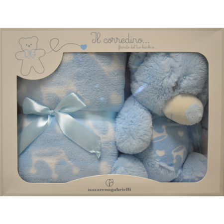 Set 2pz confezione regalo copertina carrozzina con peluche bimbo bimba neonato Nazareno gabrielli grigio 