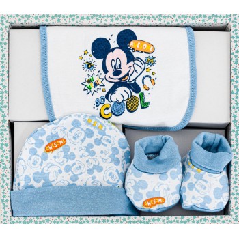 Set regalo 3pz bavetta bavaglino + cappellino + scarpine cotone bimbo bambina Disney baby Mickey