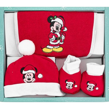 Set regalo natale 3pz bavetta bavaglino + cappellino + scarpine bimbo Disney baby Mickey