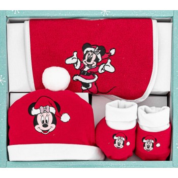Set regalo natale 3pz bavetta bavaglino + cappellino + scarpine bimba Disney baby Minnie