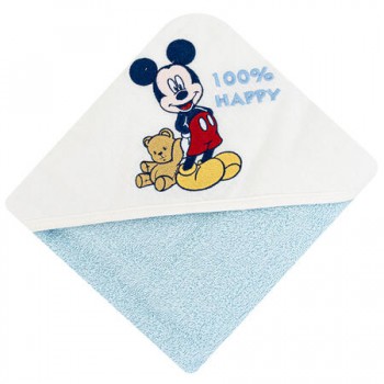 Accappatoio triangolo bimbo neonato spugna Mickey ellepi Disney baby bianco azzurrino/avio